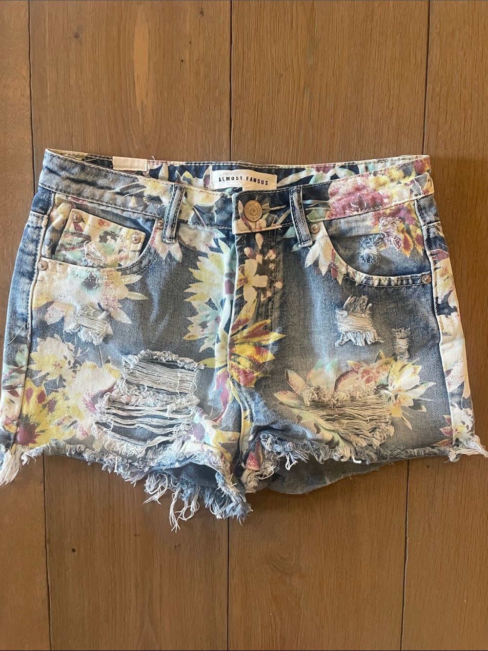 Almost Famous Denim Shorts with Multi-Color Floral Print